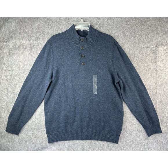 GAP Sweater Men's Large Navy Blue 1/4 Button Mock Neck Outerwear Soft Pullover - Picture 1 of 9